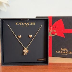 NWT Coach Cherry And Heart Earrings And Necklace Set